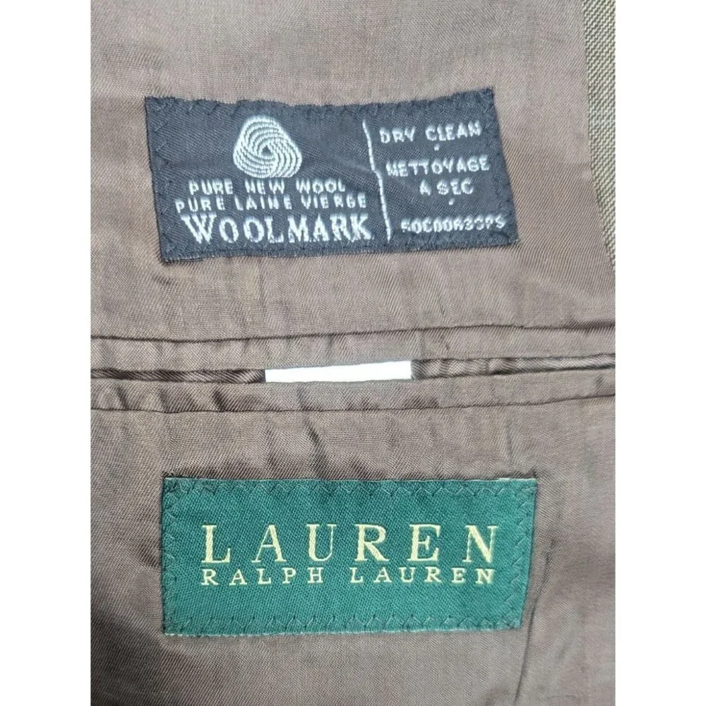 Lauren Ralph Lauren 100% Wool Men's Brown Blue Plaid Sport Jacket Blazer 42R